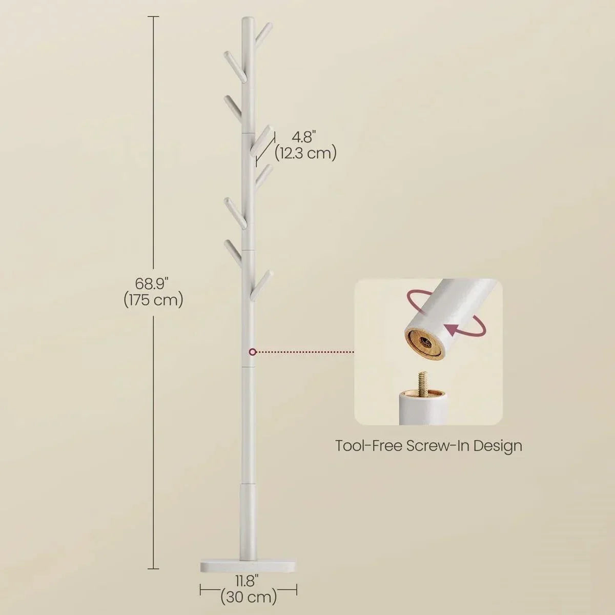 Modern Farmhouse Solid Wood Coat Rack Entryway Hall Tree Hat Stand in Light Grey