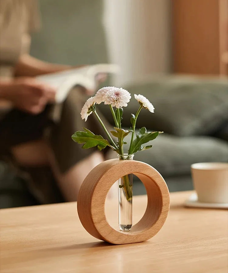 Reclaimed wood vase on modern farmhouse table, natural wood tone - House of Avana