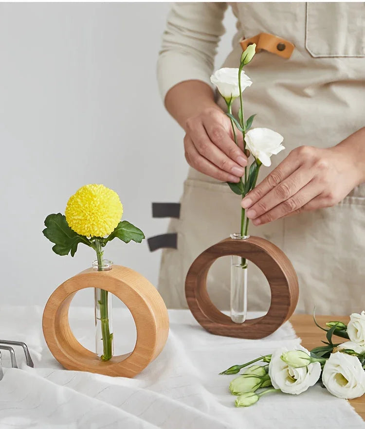 Reclaimed wood vase on modern farmhouse table, natural wood tone - House of Avana