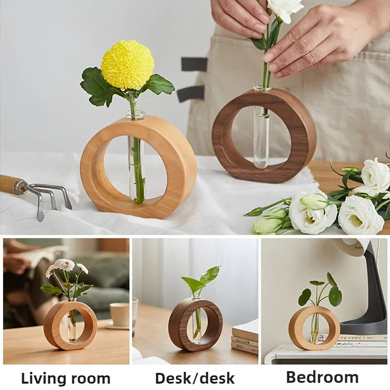 Reclaimed wood vase on modern farmhouse table, natural wood tone - House of Avana