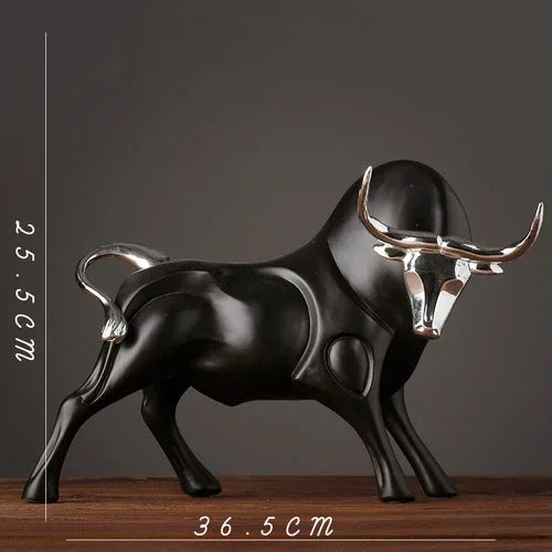 Modern Figurines Red and Black Bull Sculpture Resin Simulation Animal Statue Living Room Bookcase Crafts Accessories Home Decor - House Of Avana
