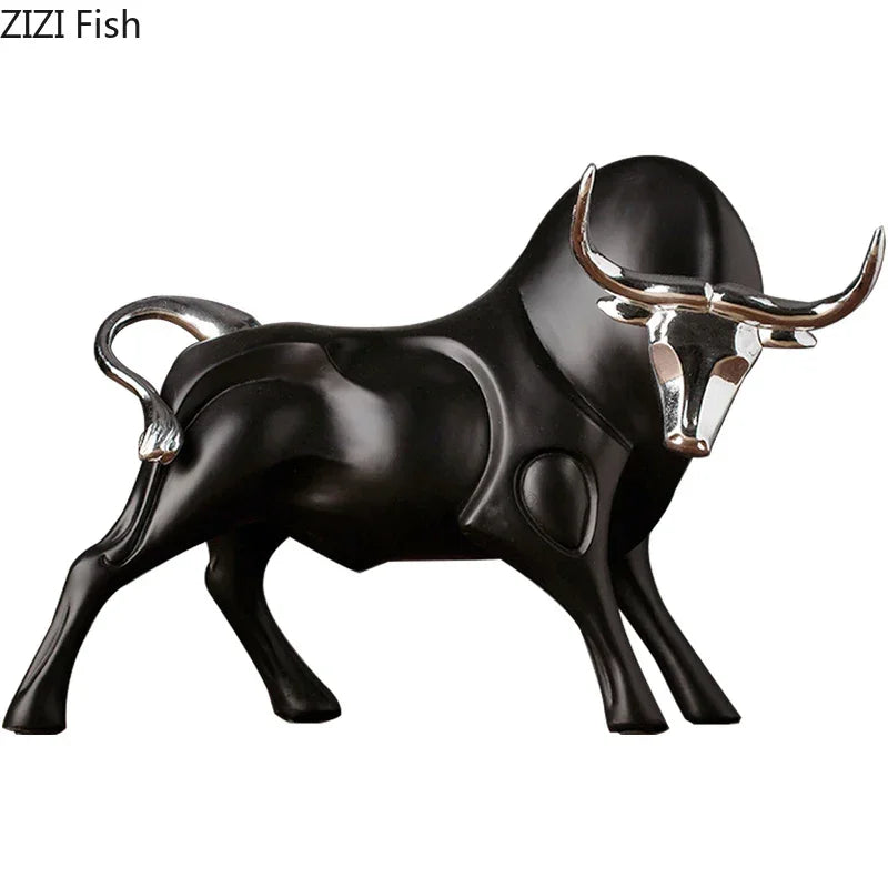 Modern Figurines Red and Black Bull Sculpture Resin Simulation Animal Statue Living Room Bookcase Crafts Accessories Home Decor - House Of Avana