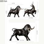 Modern Figurines Red and Black Bull Sculpture Resin Simulation Animal Statue Living Room Bookcase Crafts Accessories Home Decor - House Of Avana