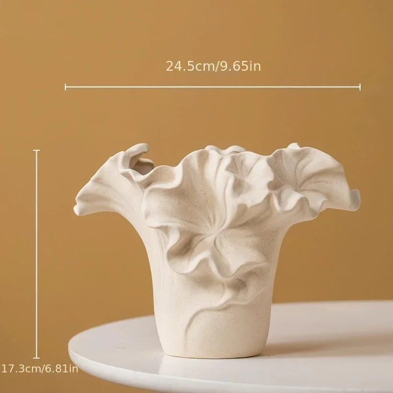 White ceramic floral vase, elegant design, easy-clean surface - House of Avana