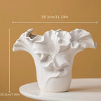 White ceramic floral vase, elegant design, easy-clean surface - House of Avana