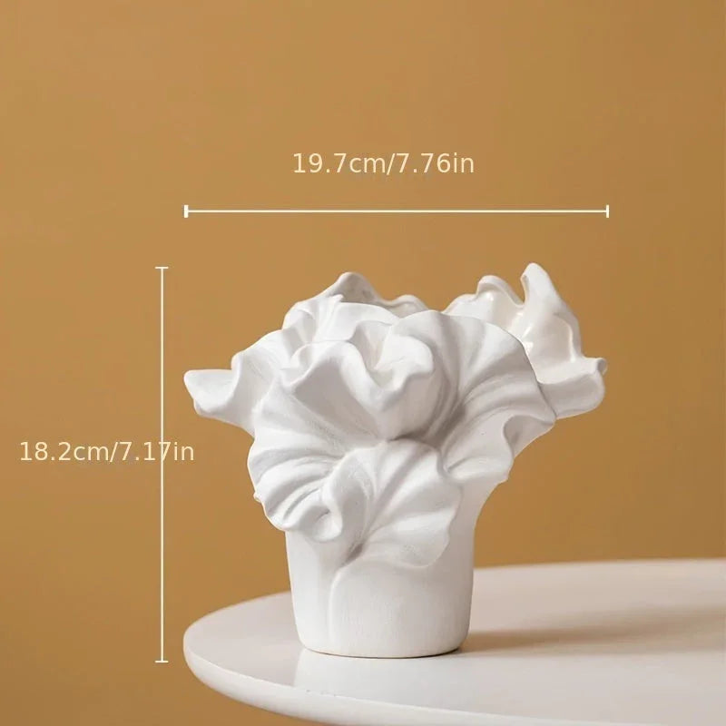 White ceramic floral vase, elegant design, easy-clean surface - House of Avana