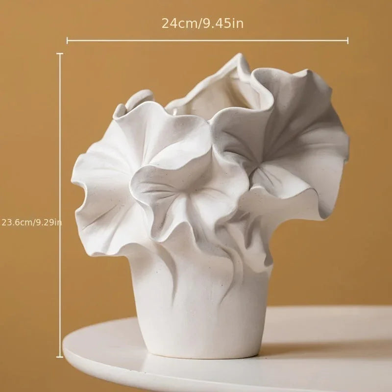 White ceramic floral vase, elegant design, easy-clean surface - House of Avana
