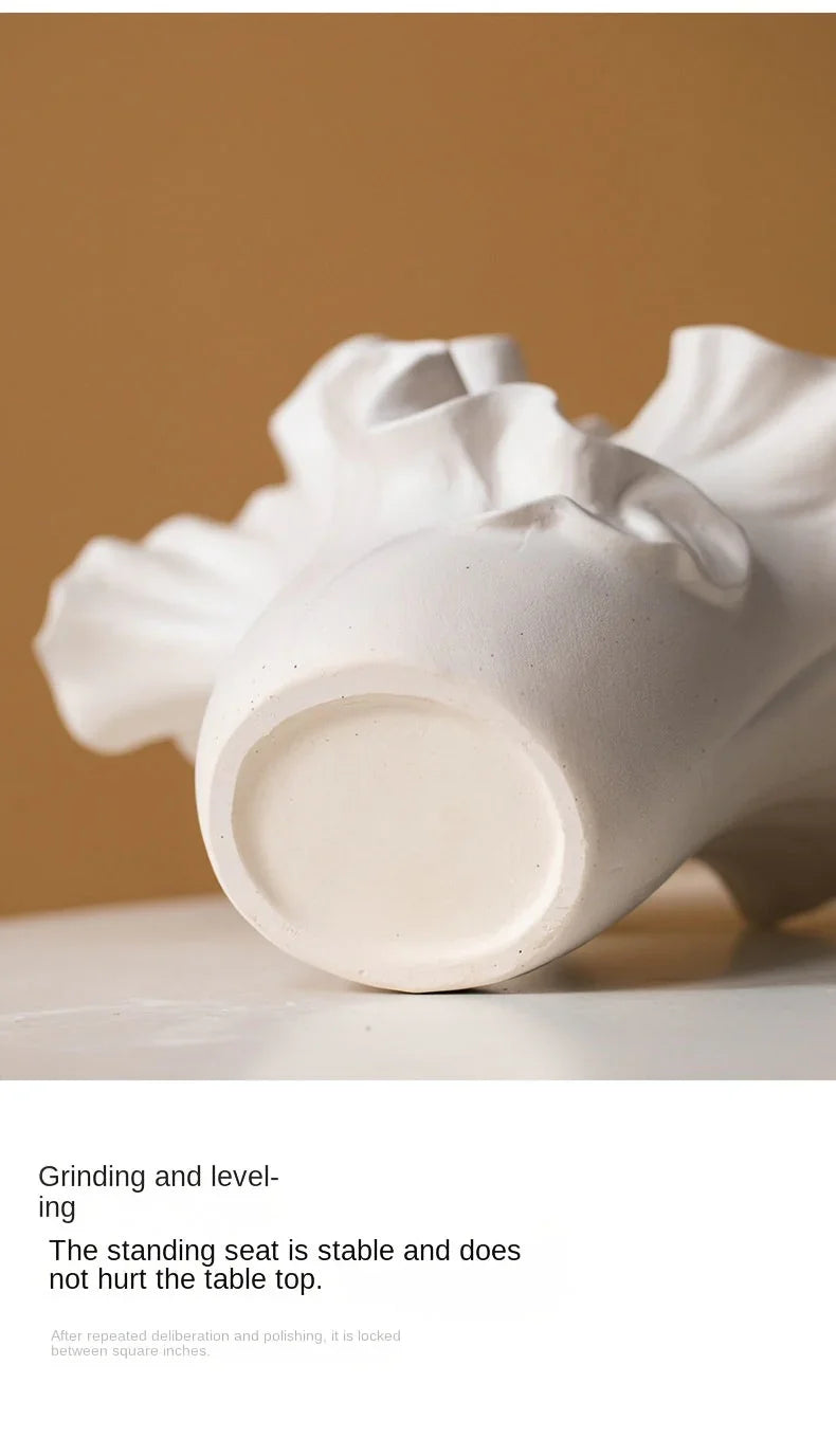 White ceramic floral vase, elegant design, easy-clean surface - House of Avana