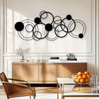 Modern metal wall art, black abstract circles design, geometric pattern - House of Avana