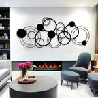 Modern metal wall art, black abstract circles design, geometric pattern - House of Avana