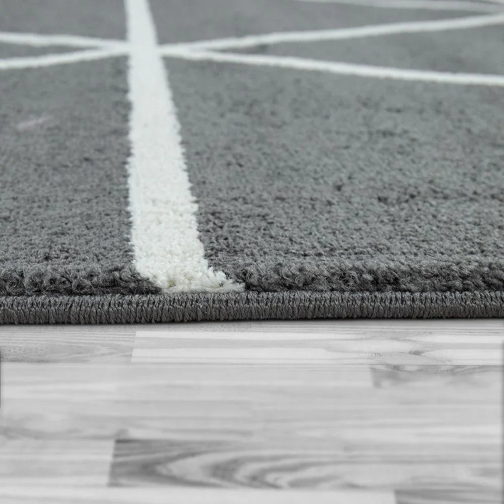 Modern Geometric Rug for Living-Room in Anthracite White RugYourHome