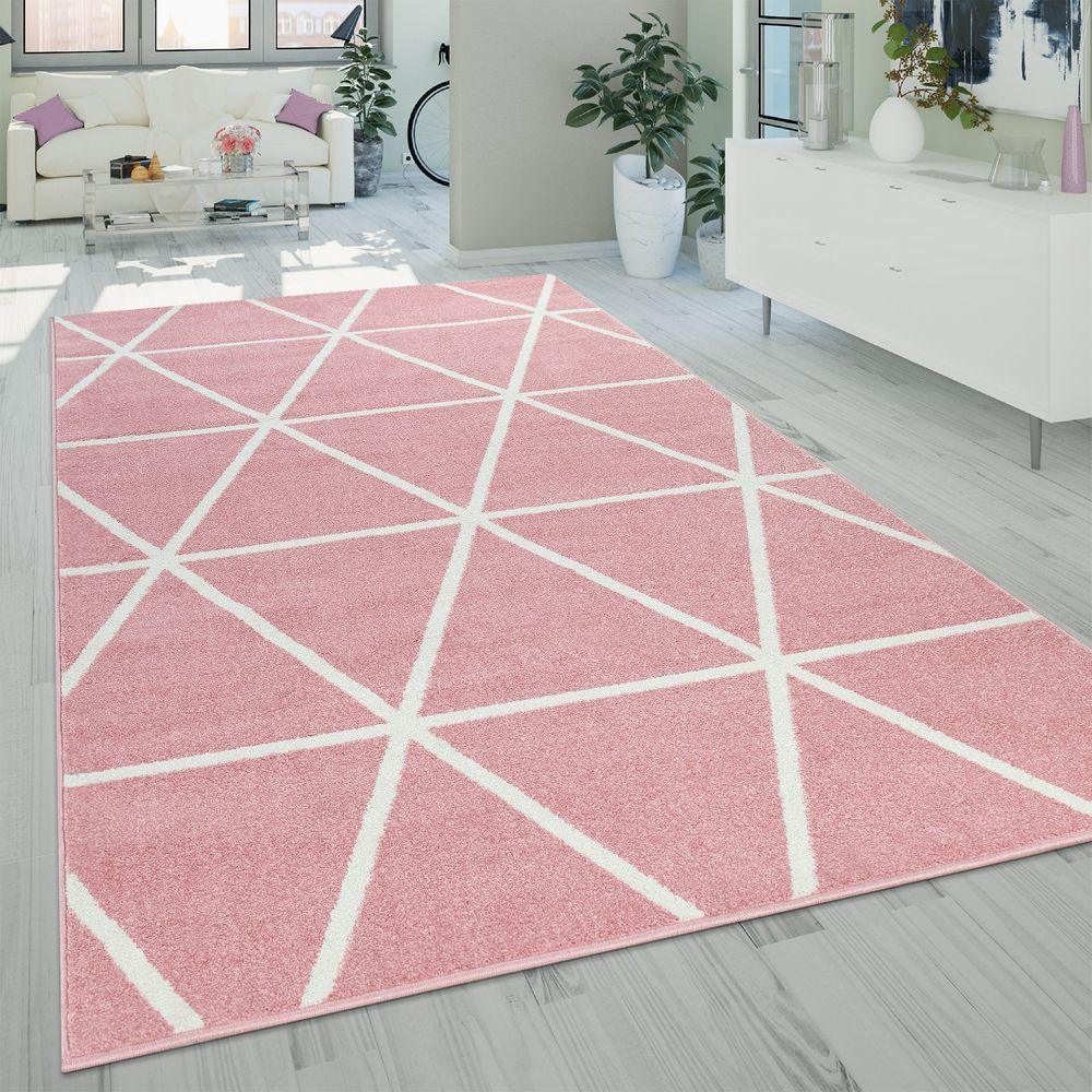 Modern Geometric Rug for Living-Room in Pink White RugYourHome