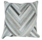Modern Geometric Silver and Ivory Striped Genuine leather Pillow, Cushion | PL18 The Rug Decor