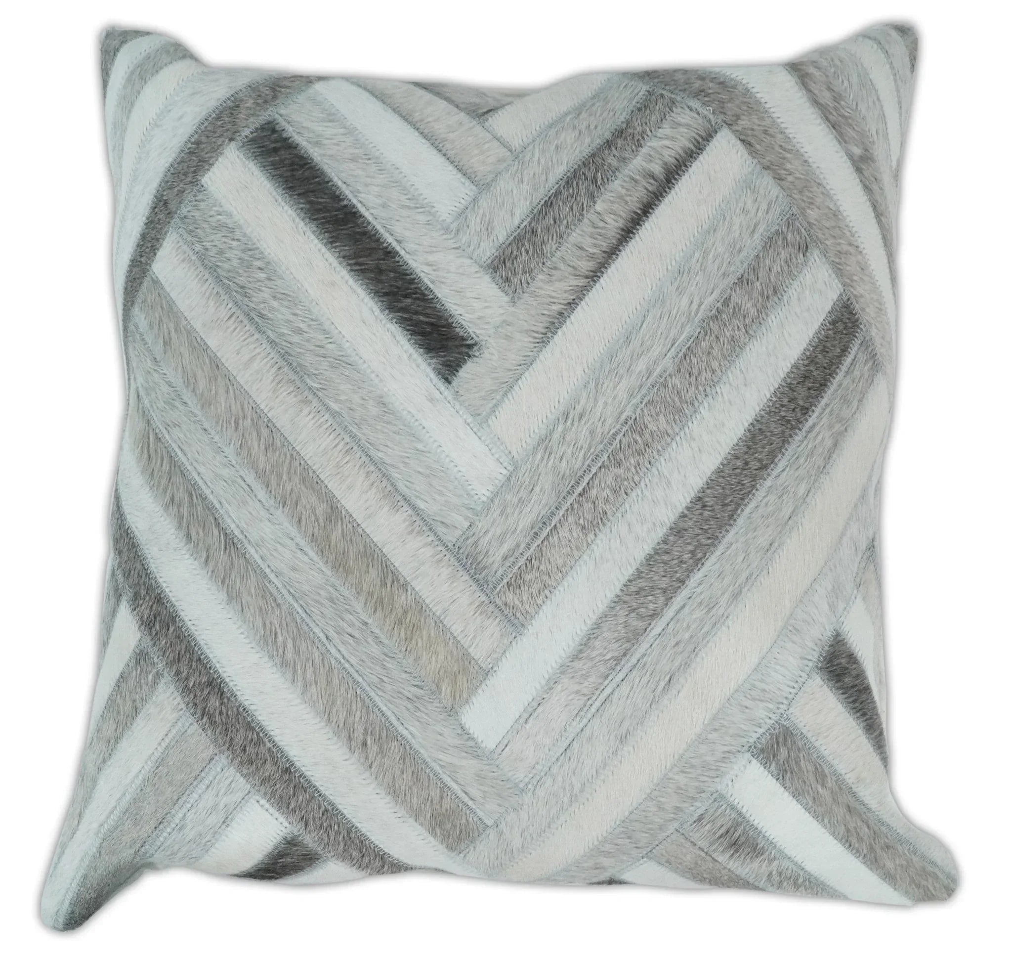 Modern Geometric Silver and Ivory Striped Genuine leather Pillow, Cushion | PL18 The Rug Decor