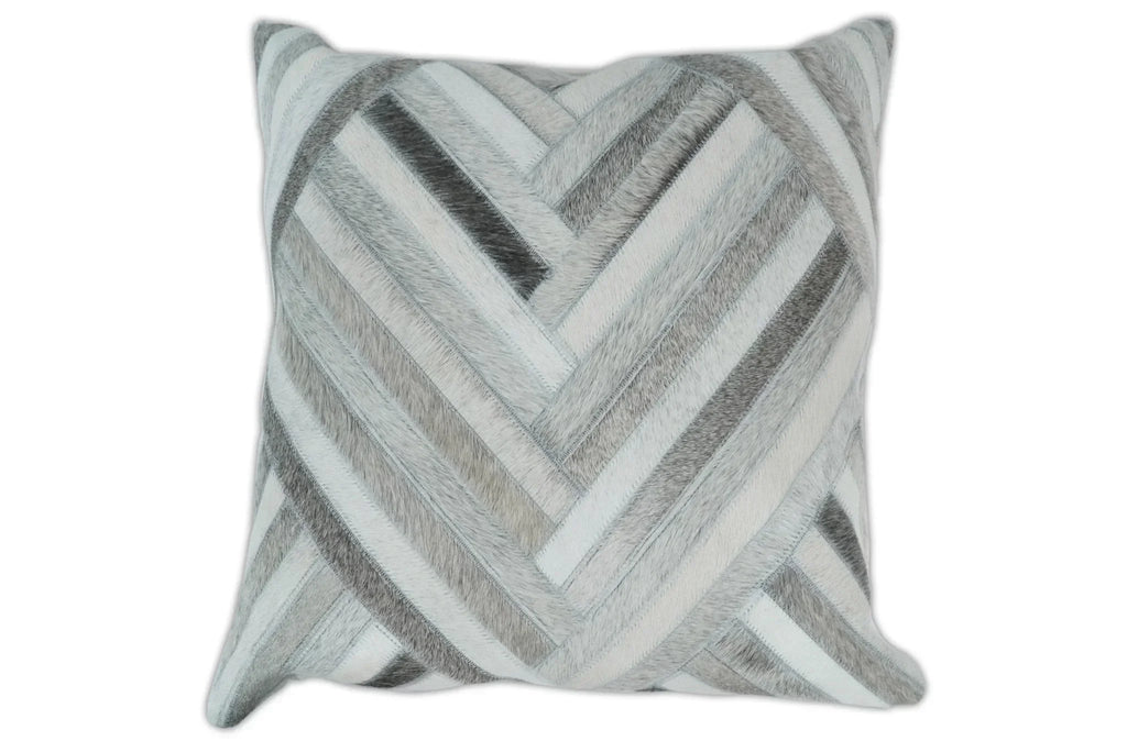 Modern Geometric Silver and Ivory Striped Genuine leather Pillow, Cushion | PL18 The Rug Decor