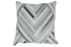 Modern Geometric Silver and Ivory Striped Genuine leather Pillow, Cushion | PL18 The Rug Decor