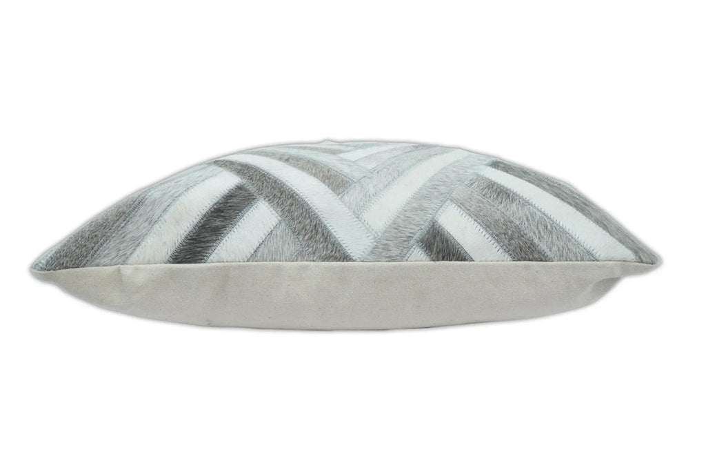 Modern Geometric Silver and Ivory Striped Genuine leather Pillow, Cushion | PL18 The Rug Decor