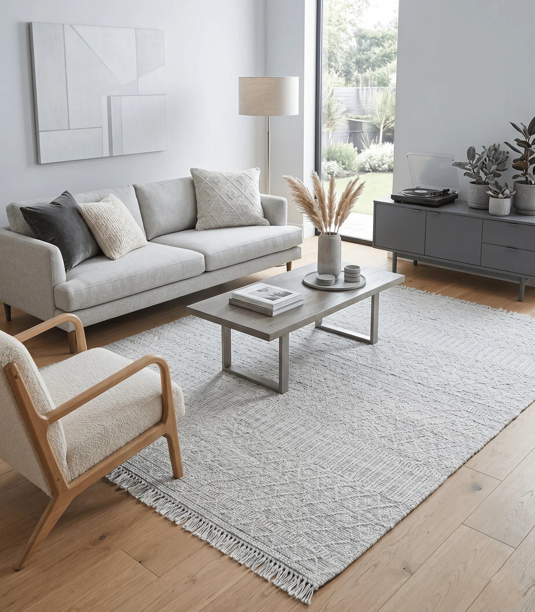 Modern Geometrical White Dhurrie Wool Area Rug