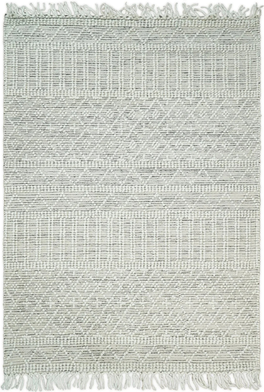 Modern Geometrical White Dhurrie Wool Area Rug