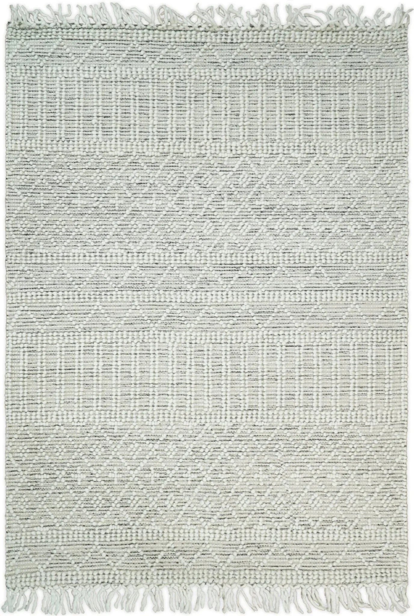 Modern Geometrical White Dhurrie Wool Area Rug