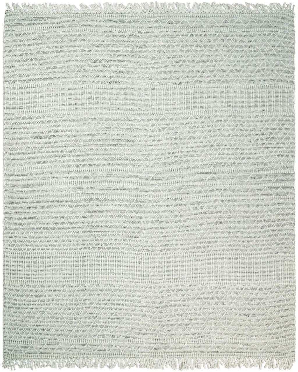 Modern Geometrical White Dhurrie Wool Area Rug