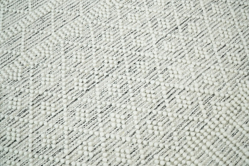 Modern Geometrical White Dhurrie Wool Area Rug