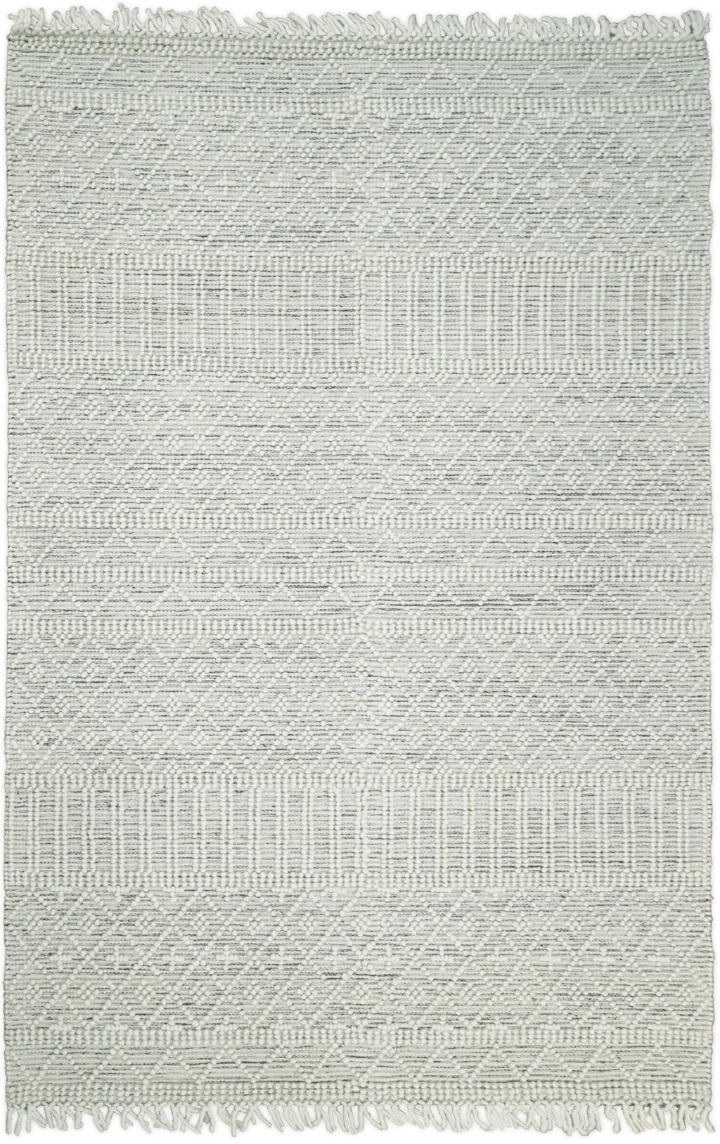 Modern Geometrical White Dhurrie Wool Area Rug