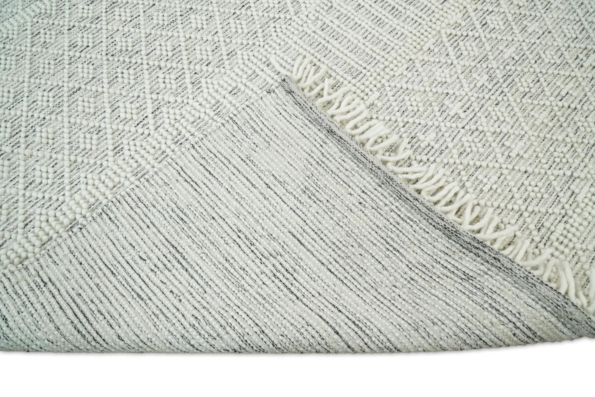 Modern Geometrical White Dhurrie Wool Area Rug
