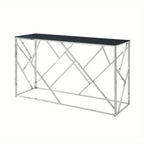 Modern Glass Console Table 55" - Sturdy Metal Frame & Black Tempered Glass Top, Chrome Finish, No Assembly Required, 27" Height for Living Room, Entryway, Bedroom - Contemporary Minimalist Design, Console Table for Living Roo House Of Avana