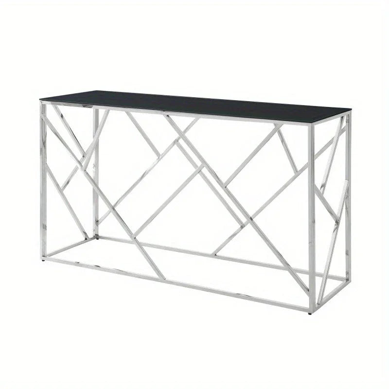 Modern Glass Console Table 55" - Sturdy Metal Frame & Black Tempered Glass Top, Chrome Finish, No Assembly Required, 27" Height for Living Room, Entryway, Bedroom - Contemporary Minimalist Design, Console Table for Living Roo House Of Avana