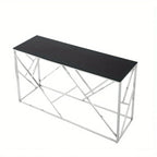 Modern Glass Console Table 55" - Sturdy Metal Frame & Black Tempered Glass Top, Chrome Finish, No Assembly Required, 27" Height for Living Room, Entryway, Bedroom - Contemporary Minimalist Design, Console Table for Living Roo House Of Avana