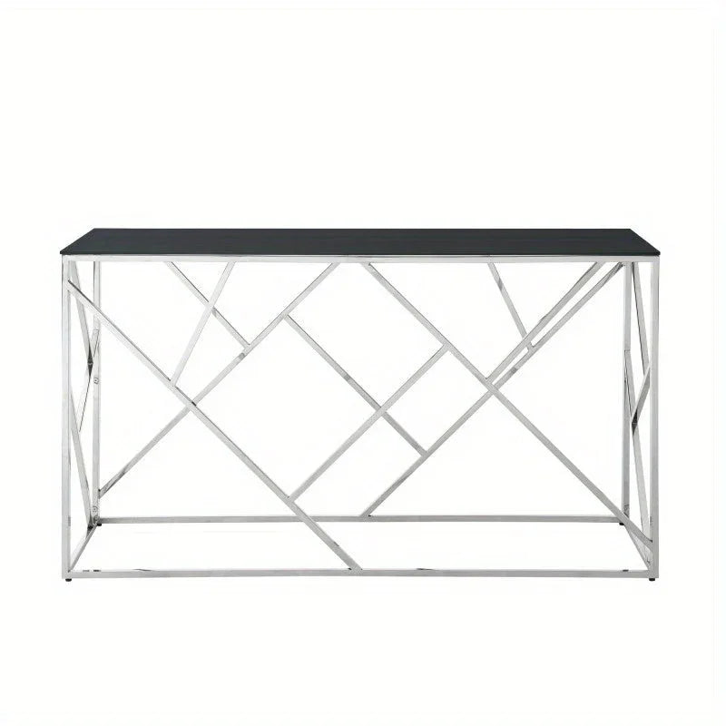 Modern Glass Console Table 55" - Sturdy Metal Frame & Black Tempered Glass Top, Chrome Finish, No Assembly Required, 27" Height for Living Room, Entryway, Bedroom - Contemporary Minimalist Design, Console Table for Living Roo House Of Avana