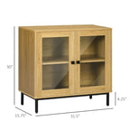 Modern Glass Door Sideboard Buffet Dining Storage Cabinet in Oak Wood Finish