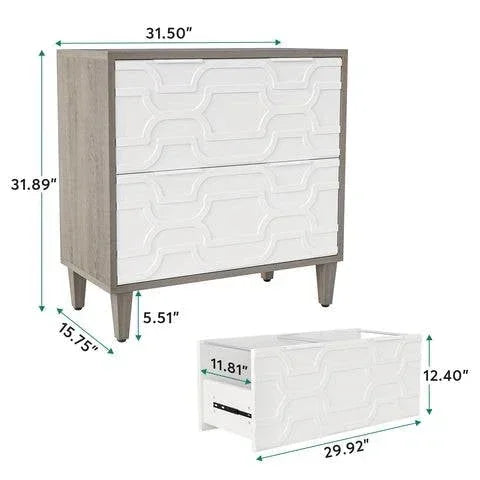 Modern Grey/White Wood 2 Drawer Filing Cabinet Printer Stand
