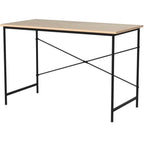 Modern Home Office Computer Desk Table with Black Metal Frame Wood Top in Oak