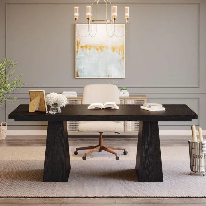 Modern Home Office Computer Desk Workstation in Black Wood Finish