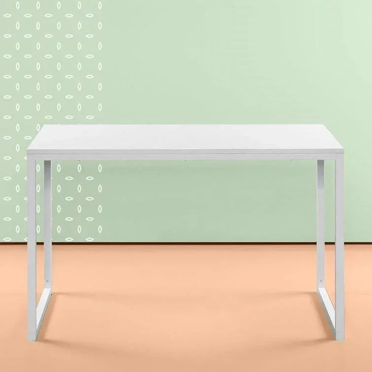 Modern Home Office Desk with White Metal Frame and Wood Top