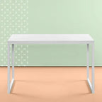 Modern Home Office Desk with White Metal Frame and Wood Top