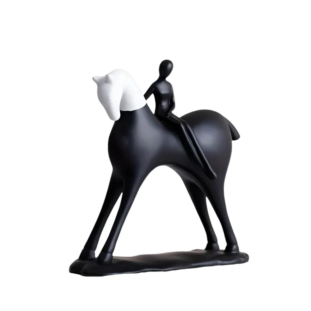 Bronze horse and rider statue, intricate metalwork design - House of Avana