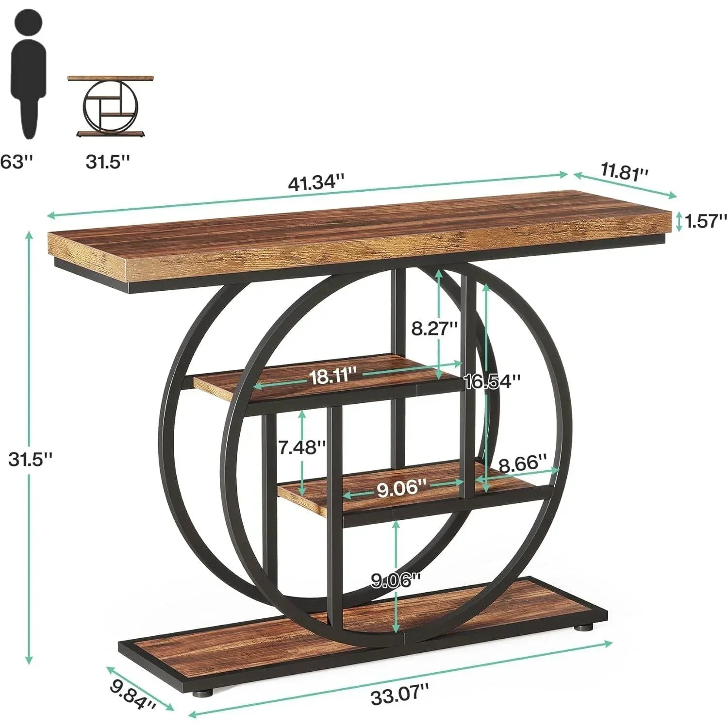 Modern Industrial 41-inch Long Narrow Entryway Foyer Console Table with Shelves