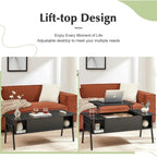 Modern Lift-Top Coffee Table Laptop Desk with Storage Shelf in Black Wood Finish