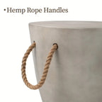 Concrete Outdoor End Table, 17'' Hemp Rope Side Table, Light Gray, Farmhouse Style, Modern Art Patio... - House Of Avana [[SKU:HOA-END-007]]