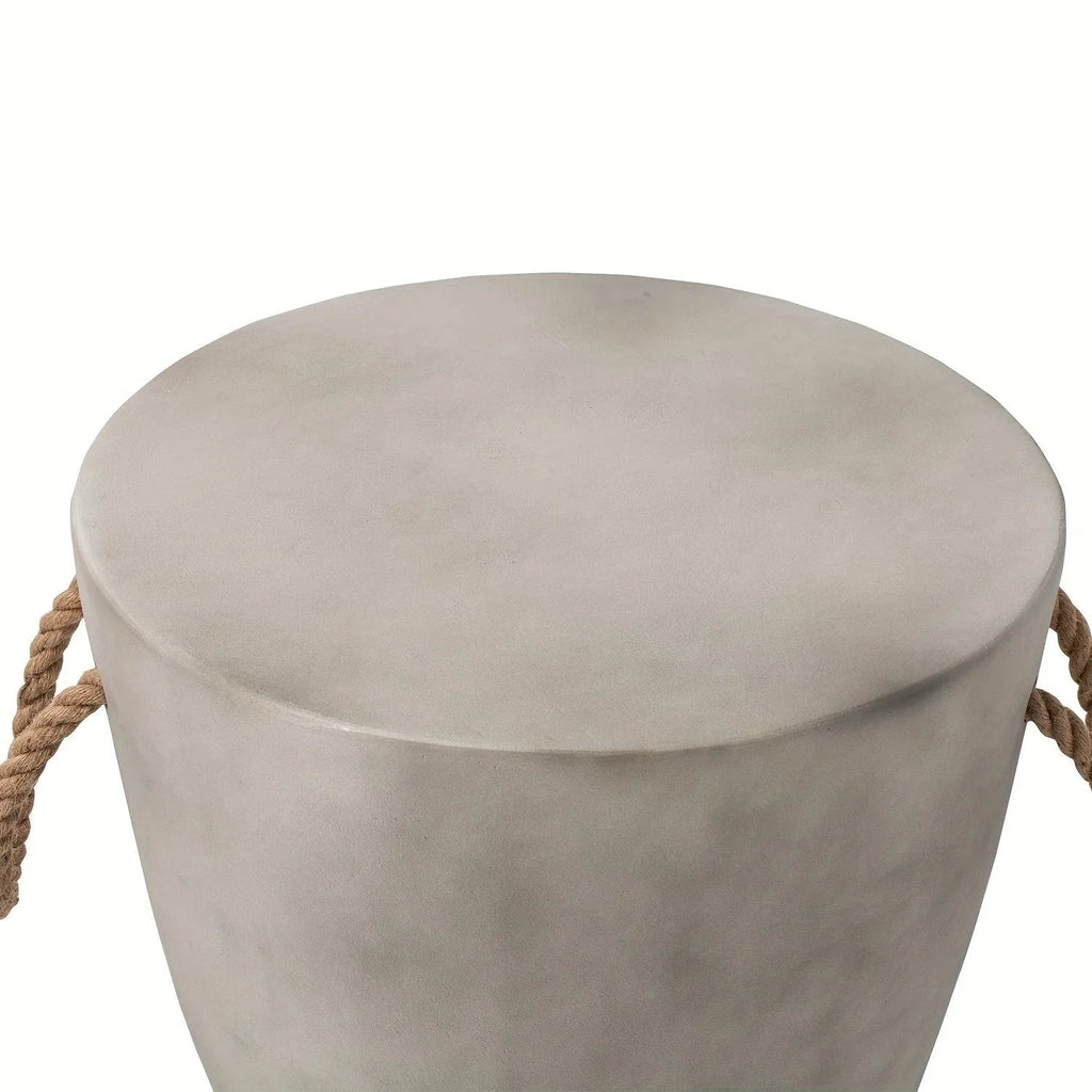 Concrete Outdoor End Table, 17'' Hemp Rope Side Table, Light Gray, Farmhouse Style, Modern Art Patio... - House Of Avana [[SKU:HOA-END-007]]