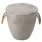 Concrete Outdoor End Table, 17'' Hemp Rope Side Table, Light Gray, Farmhouse Style, Modern Art Patio... - House Of Avana