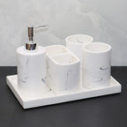 Modern Marble Look Ink-Style 5pcs Bathroom Accessory Set with Rectangular Tray, Toothbrush Holder, Tumbler, and Lotion Dispenser Set House Of Avana [[SKU:HOA-BAT-412]]