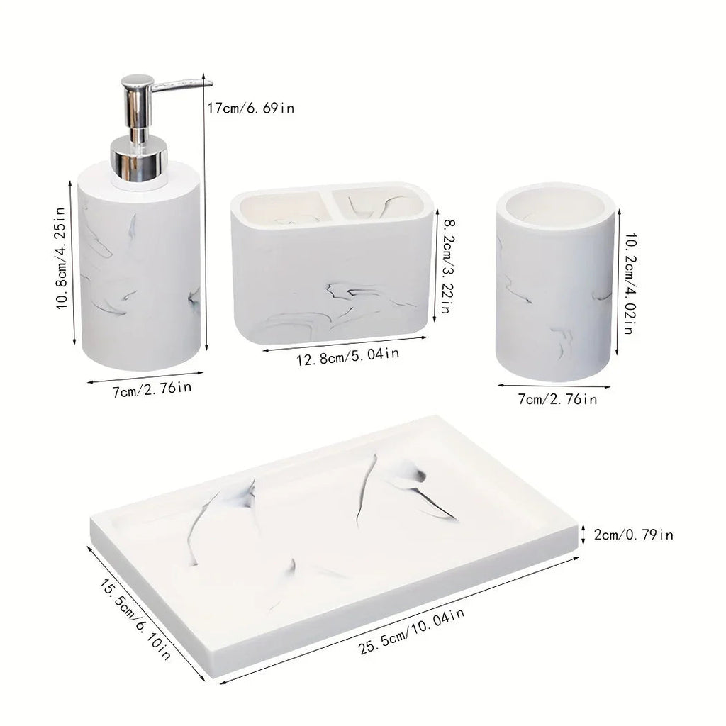Modern Marble Look Ink-Style 5pcs Bathroom Accessory Set with Rectangular Tray, Toothbrush Holder, Tumbler, and Lotion Dispenser Set House Of Avana [[SKU:HOA-BAT-412]]