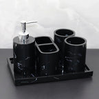 Modern Marble Look Ink-Style 5pcs Bathroom Accessory Set with Rectangular Tray, Toothbrush Holder, Tumbler, and Lotion Dispenser Set House Of Avana [[SKU:HOA-BAT-412]]