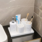 Modern Marble Look Ink-Style 5pcs Bathroom Accessory Set with Rectangular Tray, Toothbrush Holder, Tumbler, and Lotion Dispenser Set House Of Avana