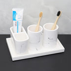 Modern Marble Look Ink-Style 5pcs Bathroom Accessory Set with Rectangular Tray, Toothbrush Holder, Tumbler, and Lotion Dispenser Set House Of Avana