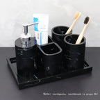 Modern Marble Look Ink-Style 5pcs Bathroom Accessory Set with Rectangular Tray, Toothbrush Holder, Tumbler, and Lotion Dispenser Set House Of Avana